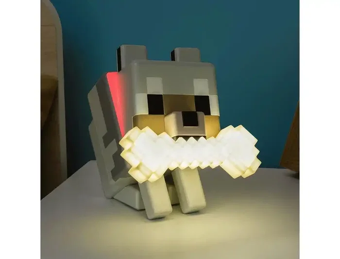 Wondee Minecraft GloBuddies Lámpara de Lobo Silicona, Luz Nocturna LED Figurita 3D 14.3 cm de Alto, Cambio de Color por Toque, 125x115x80 mm