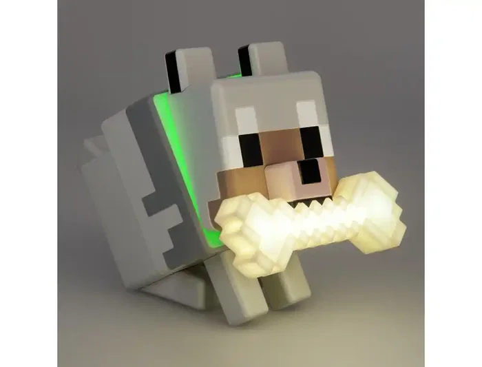 Wondee Minecraft GloBuddies Lámpara de Lobo Silicona, Luz Nocturna LED Figurita 3D 14.3 cm de Alto, Cambio de Color por Toque, 125x115x80 mm