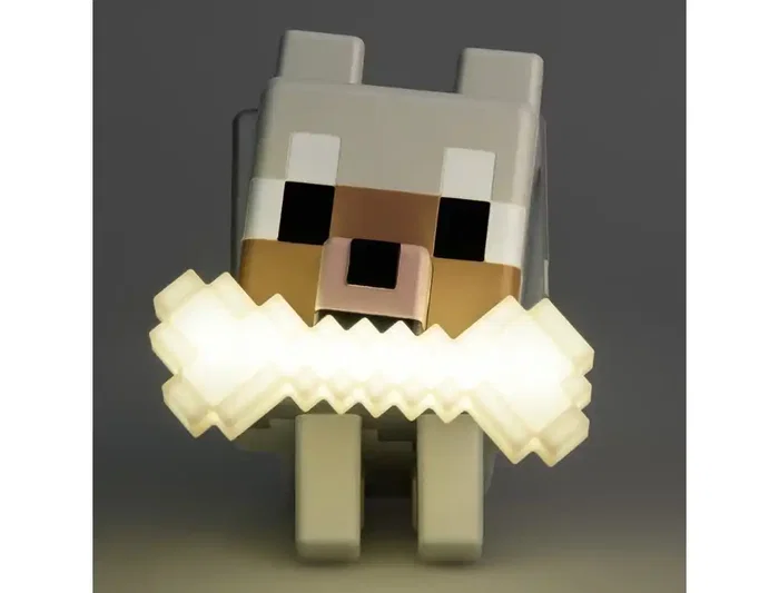 Wondee Minecraft GloBuddies Lámpara de Lobo Silicona, Luz Nocturna LED Figurita 3D 14.3 cm de Alto, Cambio de Color por Toque, 125x115x80 mm