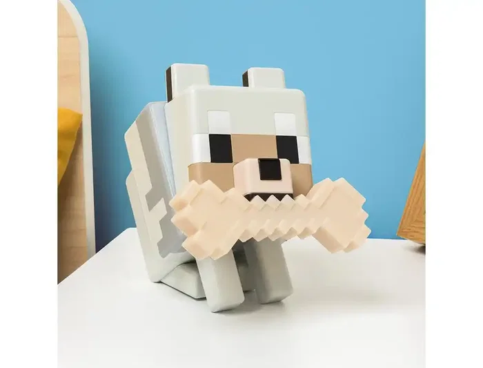 Wondee Minecraft GloBuddies Lámpara de Lobo Silicona, Luz Nocturna LED Figurita 3D 14.3 cm de Alto, Cambio de Color por Toque, 125x115x80 mm