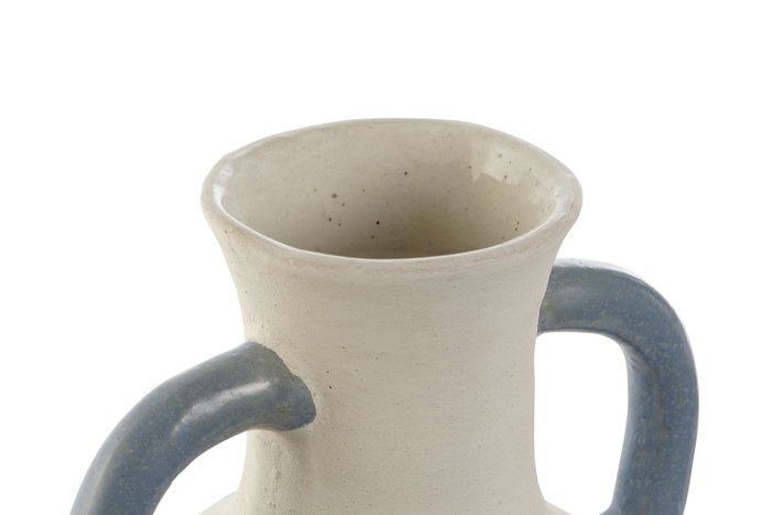 DKD Home Decor Jarrón de Cerámica Rugoso con Asa, Crudo y Azul