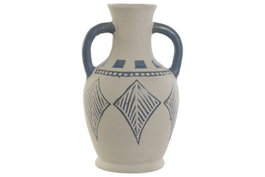 DKD Home Decor Jarrón de Cerámica Rugoso con Asa, Crudo y Azul