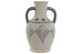DKD Home Decor Jarrón de Cerámica Rugoso con Asa, Crudo y Azul