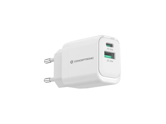 Conceptronic ALTHEA19W33 Cargador GaN de 33W con 2 Puertos USB-C y USB-A Blanco