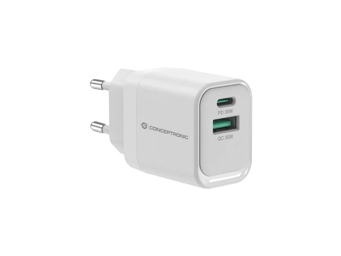 Conceptronic ALTHEA19W33 Cargador GaN de 33W con 2 Puertos USB-C y USB-A Blanco