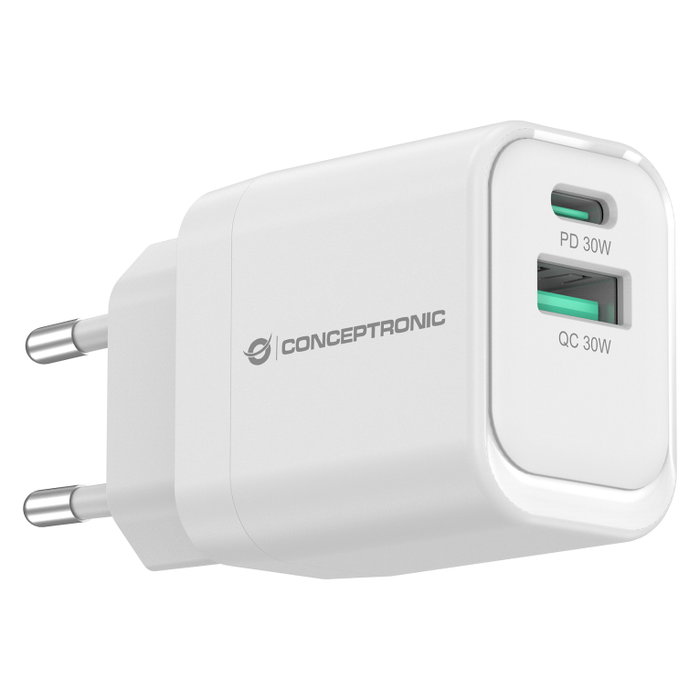 Conceptronic ALTHEA1933 Cargador de Pared 33W GaN USB-C y USB-A Blanco