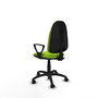 Silla de oficina Algarra con mecanismo Contacto permanente básico tapizada con Similpiel color Pistacho. Equipada con Base poliamida negra, Brazos fijos y Ruedas de nailon 50 mm
