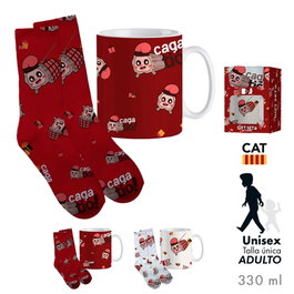 Funny Xmas Taza con calcetines en caja de regalo modelo Tio de Nadal