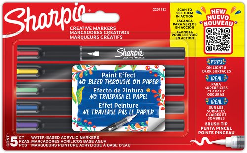 Sharpie Acrylic Rotuladores Punta Pincel Colores Surtidos (5 Unidades) de 5 piezas Sharpie Acrylic Rotuladores Punta Pincel Colores Surtidos (5 Unidades) de 5 piezas