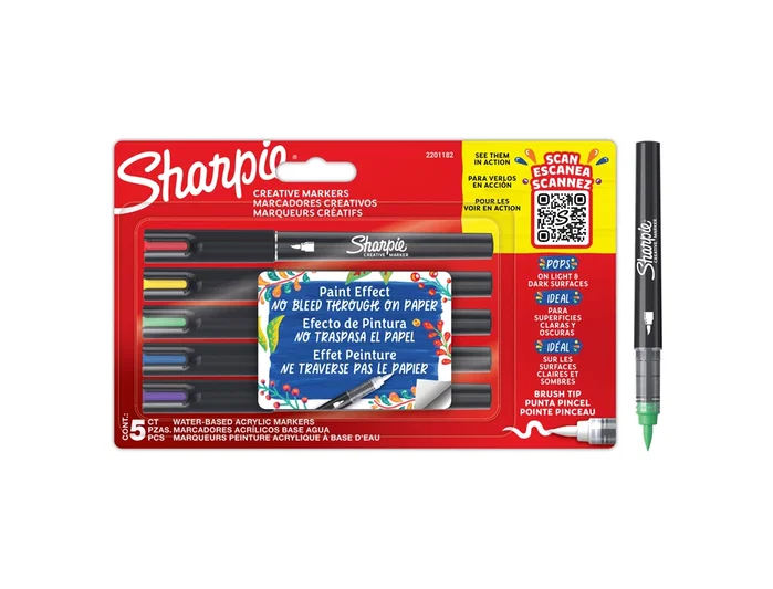 Sharpie Acrylic Rotuladores Punta Pincel Colores Surtidos (5 Unidades) de 5 piezas Sharpie Acrylic Rotuladores Punta Pincel Colores Surtidos (5 Unidades) de 5 piezas