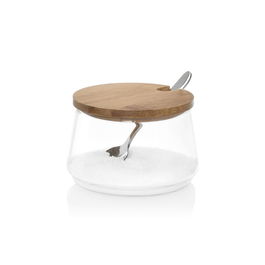 Andrea House Azucarero de Vidrio y Bambú con Cuchara Inox Ø 8,5 x 5,5 cm