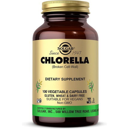 SOLGAR Chlorella de pared celular rota 100 cápsulas vegetales SOLGAR Chlorella de pared celular rota 100 cápsulas vegetales