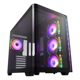FSP M580-BA Midi Tower Carcasa Negra ARGB con Ventana de Vidrio Templado, ATX/mATX/mITX, 3 Ventiladores 120mm