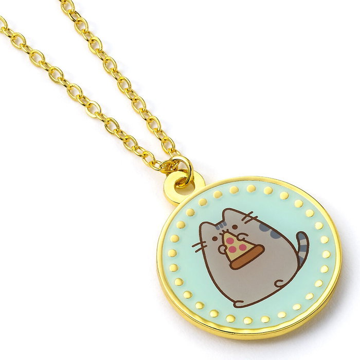 THE CARAT SHOP Colgante Pizza Pusheen de Esmalte Azul y Tono Dorado, Colgante Circular con Gato Pusheen Comiendo Pizza, Aleación de Zinc THE CARAT SHOP Colgante Pizza Pusheen de Esmalte Azul y Tono Dorado, Colgante Circular con Gato Pusheen Comiendo Pizza, Aleación de Zinc
