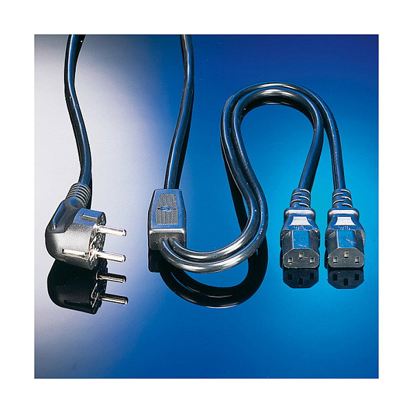 Cable de alimentación 19.99.1022 con conector CEE7/7 y acoplador C13 2x, 1,8 m, negro Cable de alimentación 19.99.1022 con conector CEE7/7 y acoplador C13 2x, 1,8 m, negro