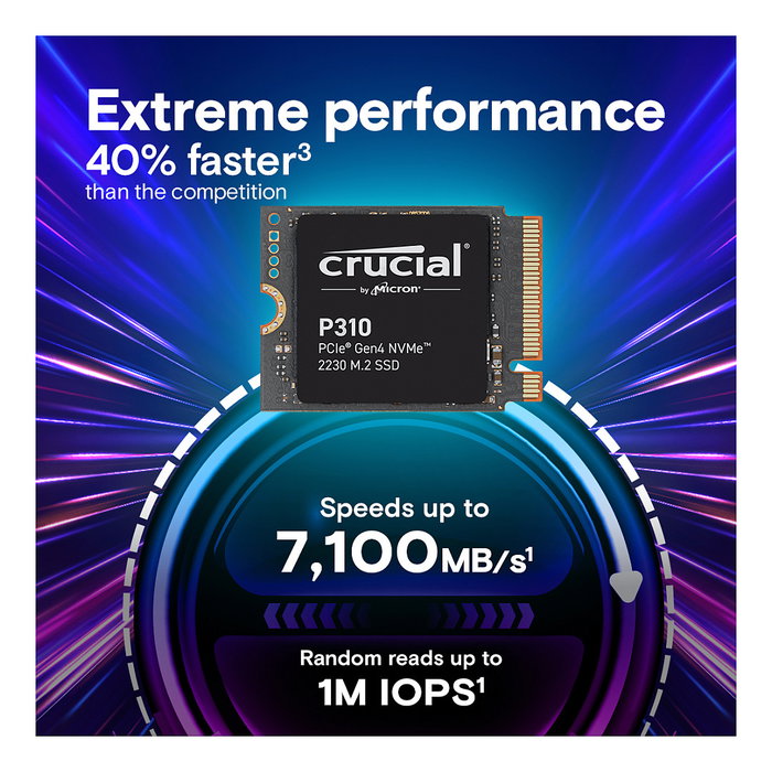 Crucial P310 SSD NVMe M.2 PCIe Gen4 1TB 2230, velocidad lectura 7100 MB/s, para Notebook/Consola