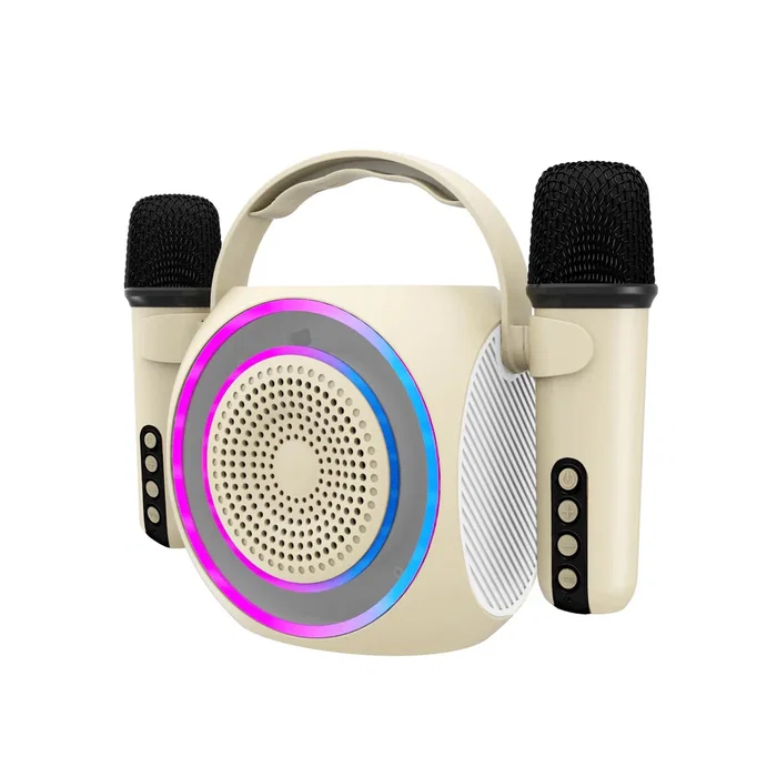 Celly PARTYMIC2 Altavoz Bluetooth Portátil para Karaoke con 2 Micrófonos Inalámbricos, Luces RGB, 6 W, Blanco