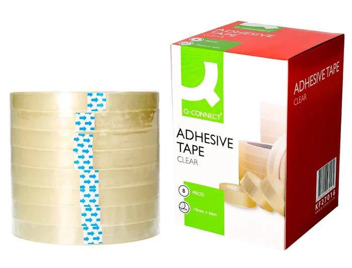 Q-connect Cinta Adhesiva Transparente 66 m x 19 mm - Resistente y Fácil de Cortar para Embalaje