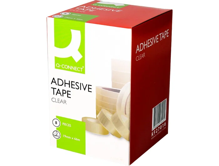 Q-connect Cinta Adhesiva Transparente 66 m x 19 mm - Resistente y Fácil de Cortar para Embalaje