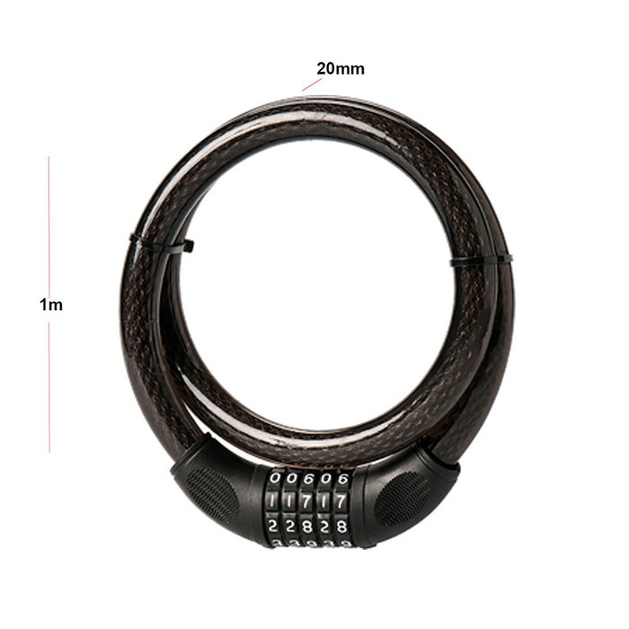 Master Lock Cable de acero trenzado con combinación de 5 dígitos, ø2 x 100 cm