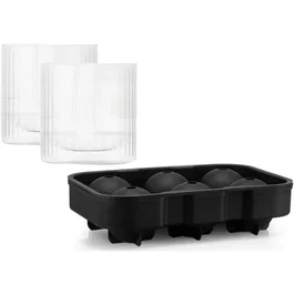 Bodum BOD0699965618292 - Juego de Bar Douro con Cubitera Redonda y 2 Vasos de Whisky de Doble Pared