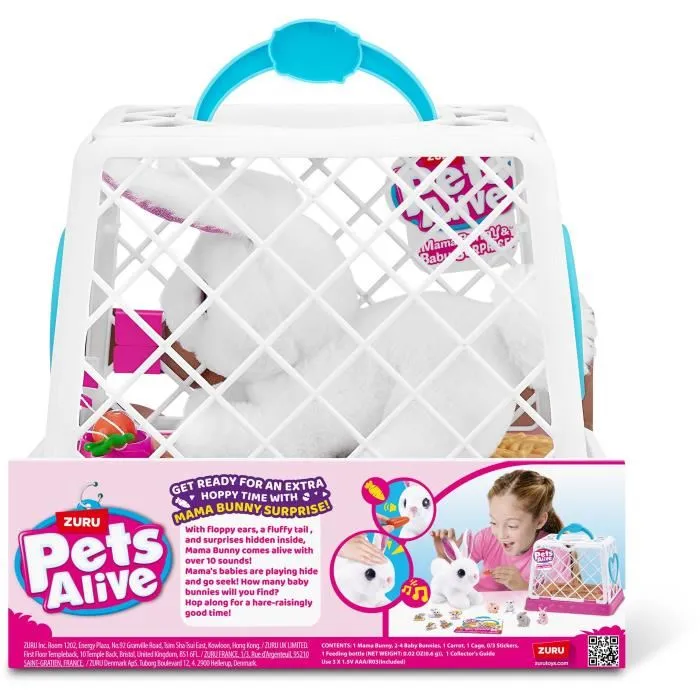 ZURU 4894680036413 Juego interactivo Mascotas Vivas Mamá Conejita y Bebé Sonoro con 10 Sonidos y Bebés Sorpresa