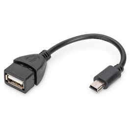Digitus Adaptador USB 2.0 OTG, Mini USB B (Macho) a USB A (Hembra), Cable de 0.2 m, Color Negro