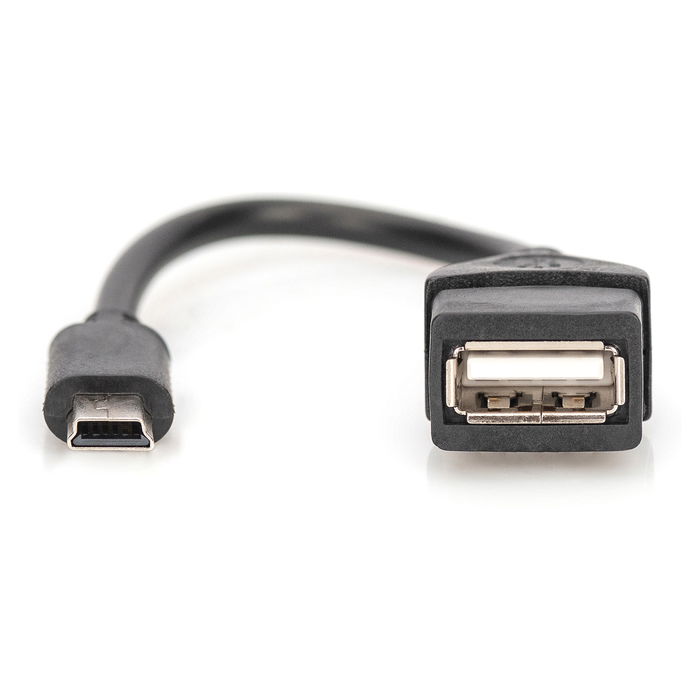 Digitus Adaptador USB 2.0 OTG, Mini USB B (Macho) a USB A (Hembra), Cable de 0.2 m, Color Negro