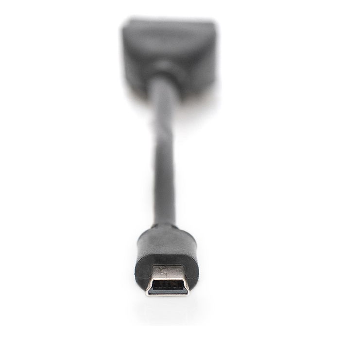 Digitus Adaptador USB 2.0 OTG, Mini USB B (Macho) a USB A (Hembra), Cable de 0.2 m, Color Negro
