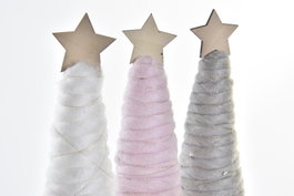 DKD Home Decor Árbol de Navidad Fantasia Rosa Gris Poliester Abedul 6 Unidades 10 x 42 x 10 cm
