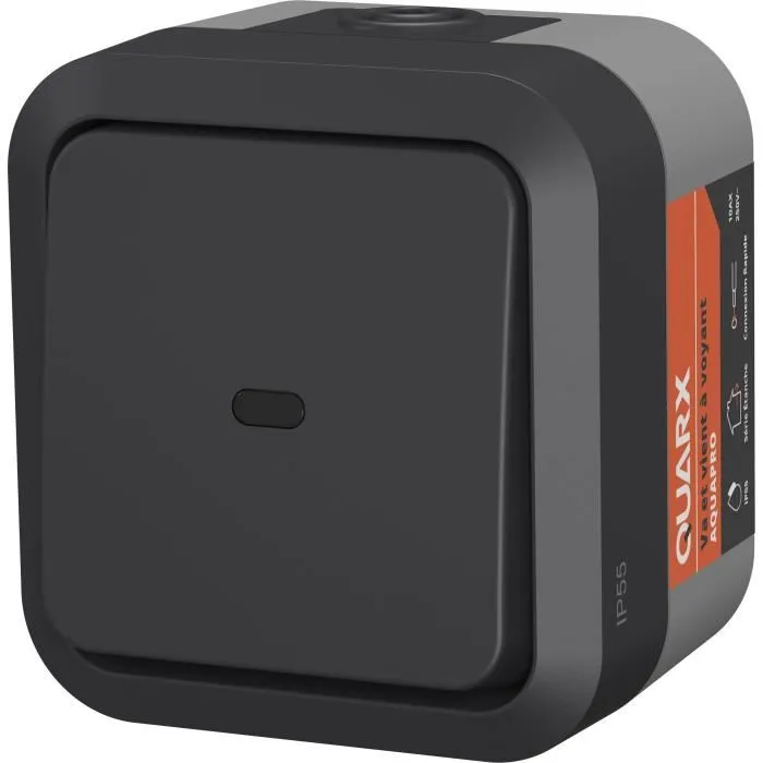 QUARX Interruptor de dos vías 250V Aqua Pro, luz indicadora, IP55, Exterior - QUA1719190948977