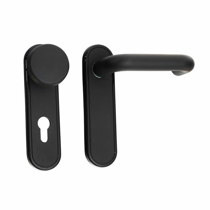 Cisa Juego de placas pomo y manilla cortafuego negro Cisa Juego de placas pomo y manilla cortafuego negro