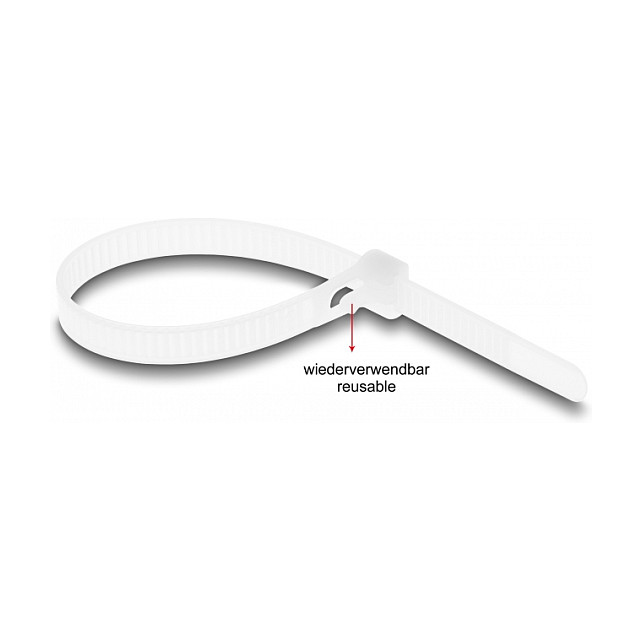 DeLOCK Bridas para cables reutilizables 150 x 7,2 mm, 100 piezas, blanco DeLOCK Bridas para cables reutilizables 150 x 7,2 mm, 100 piezas, blanco
