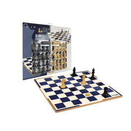 DEQUBE D00329 Set Ajedrez y Damas con Accesorios - Tablero, Piezas, Idioma Español/Inglés/Portugués, Edad +7 Años, Juego Estratégico