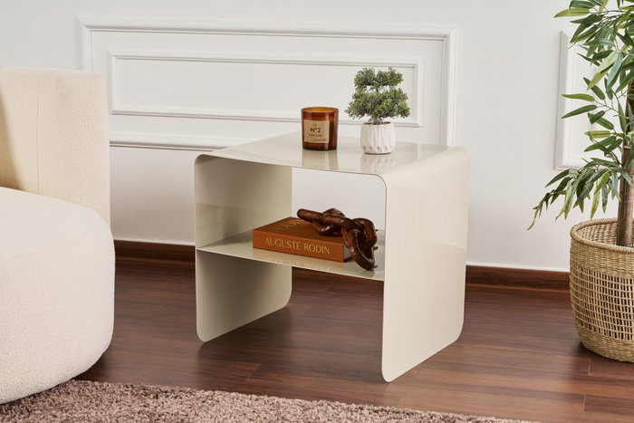 Hanah Home SHB-013-B Mesa Lateral de Metal Taupe 45 x 56 x 52 cm