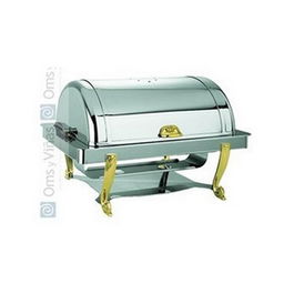 SAMBONET Chaffing Dish Asia GN 1/1, Acero Inoxidable con Asas y Patas en Latón Dorado, para Buffet, 65 cm x 44 cm x 42 cm, Capacidad 1 Litro