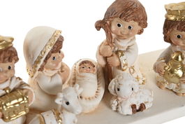 DKD Home Decor Nacimiento Navidad Tradicional Blanco Dorado Resina 5.6 x 18 x 22 cm (2 Unidades)