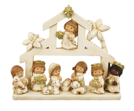 DKD Home Decor Nacimiento de Resina Blanco y Dorado 22x5,6x18 cm