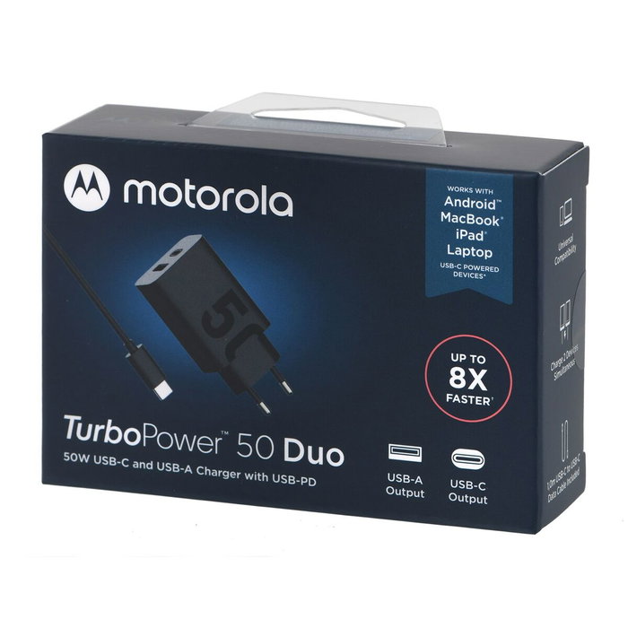 Motorola Cargador TurboPower 50W con Cable USB-C y Salidas Duales USB-C + USB-A, Negro