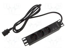 Lanberg Regleta Rack PDU 10" 1U 10A 3x Schuko Negra C14
