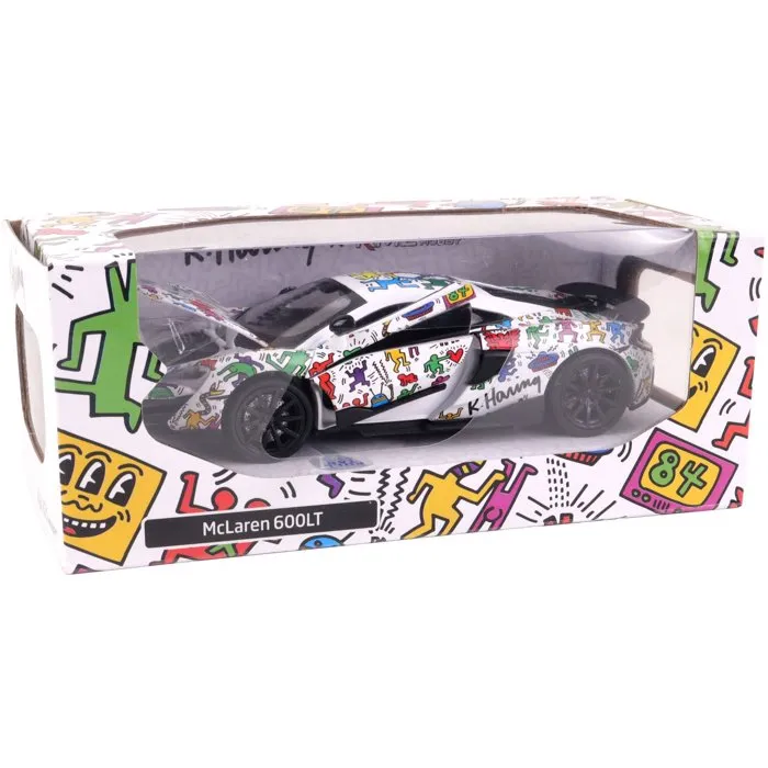 Turbo Challenge 029090 McLaren 600LT Keith Haring - Coche de juguete con sonidos y luces, escala 1:32, para mayores de 4 años