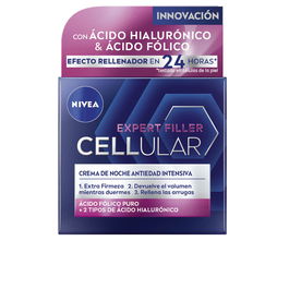 Nivea CELLULAR FILLER Crema Noche Hialurónico y Fólico Antiarrugas y Antiedad para Mujer, 50 ml