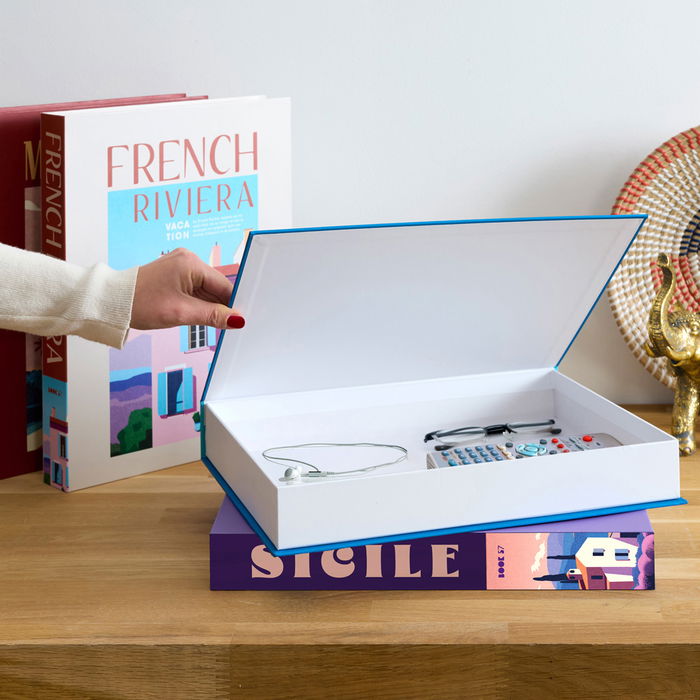 Home Deco Factory Libro-Caja Deco Viajes Sicile, Marrakech, French Riviera, Grècce Decoración y Almacenamiento 25x4,5xh.33 cm