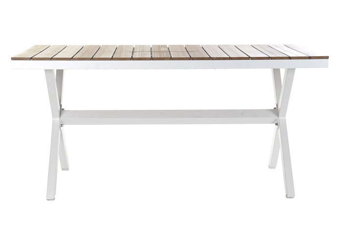 DKD Home Decor Mesa de Comedor para Terraza y Jardín, Aluminio y Resina, 6-8 Personas, 90 x 75 x 160 cm, Color Blanco Natural