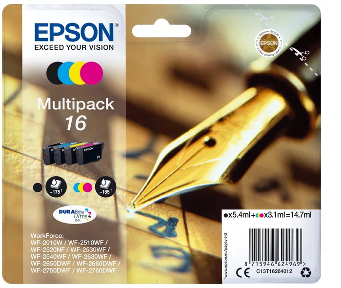 Epson Multipack 16 Pen and Crossword, Negro, Cian, Magenta, Amarillo, Tinta a Base de Pigmentos, 5,4 ml y 3,1 ml Epson Multipack 16 Pen and Crossword, Negro, Cian, Magenta, Amarillo, Tinta a Base de Pigmentos, 5,4 ml y 3,1 ml