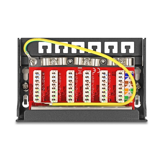 DeLOCK 90379 Patch Panel Mini Desktop 6 Puertos RJ45 Cat.6A Blindado, Color Negro, Montaje en Pared o Riel DIN