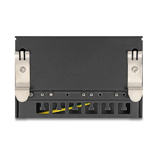 DeLOCK 90379 Patch Panel Mini Desktop 6 Puertos RJ45 Cat.6A Blindado, Color Negro, Montaje en Pared o Riel DIN