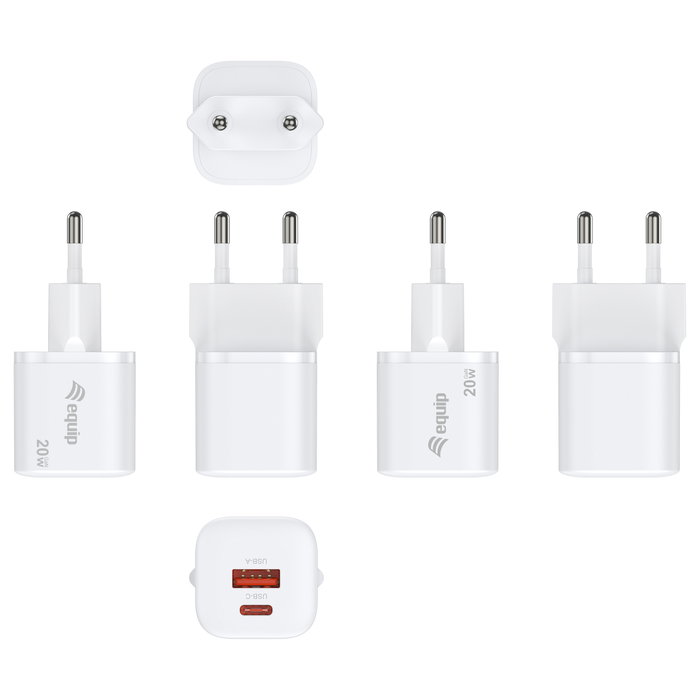 EQUIP Cargador 20W GaN con 2 Puertos USB-C PD3.0 y USB-A Blanco
