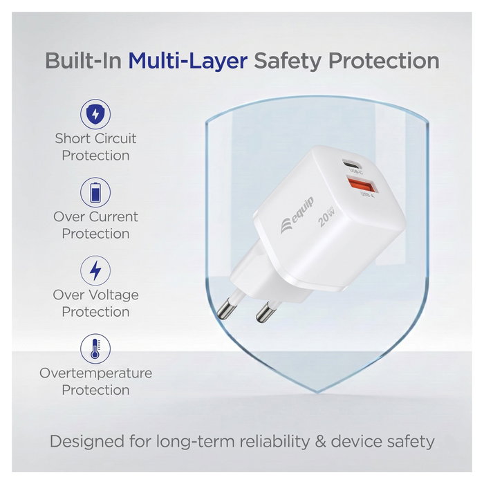 EQUIP Cargador 20W GaN con 2 Puertos USB-C PD3.0 y USB-A Blanco