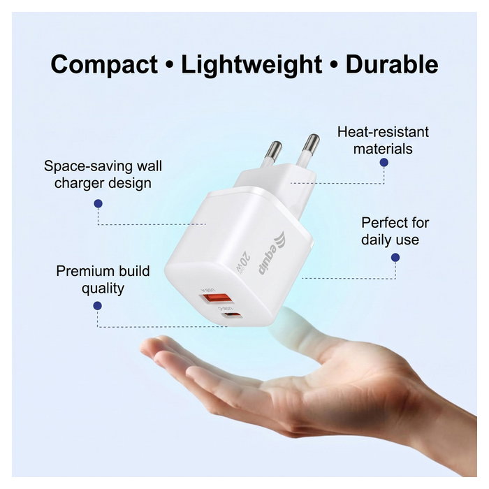 EQUIP Cargador 20W GaN con 2 Puertos USB-C PD3.0 y USB-A Blanco